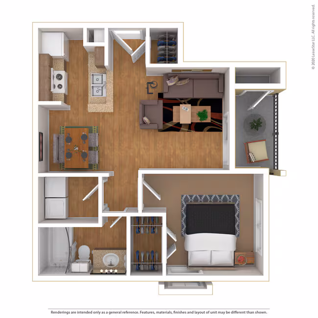 1 Bed 1 Bath 750 SqFt (678 Net) 3025 floor plan